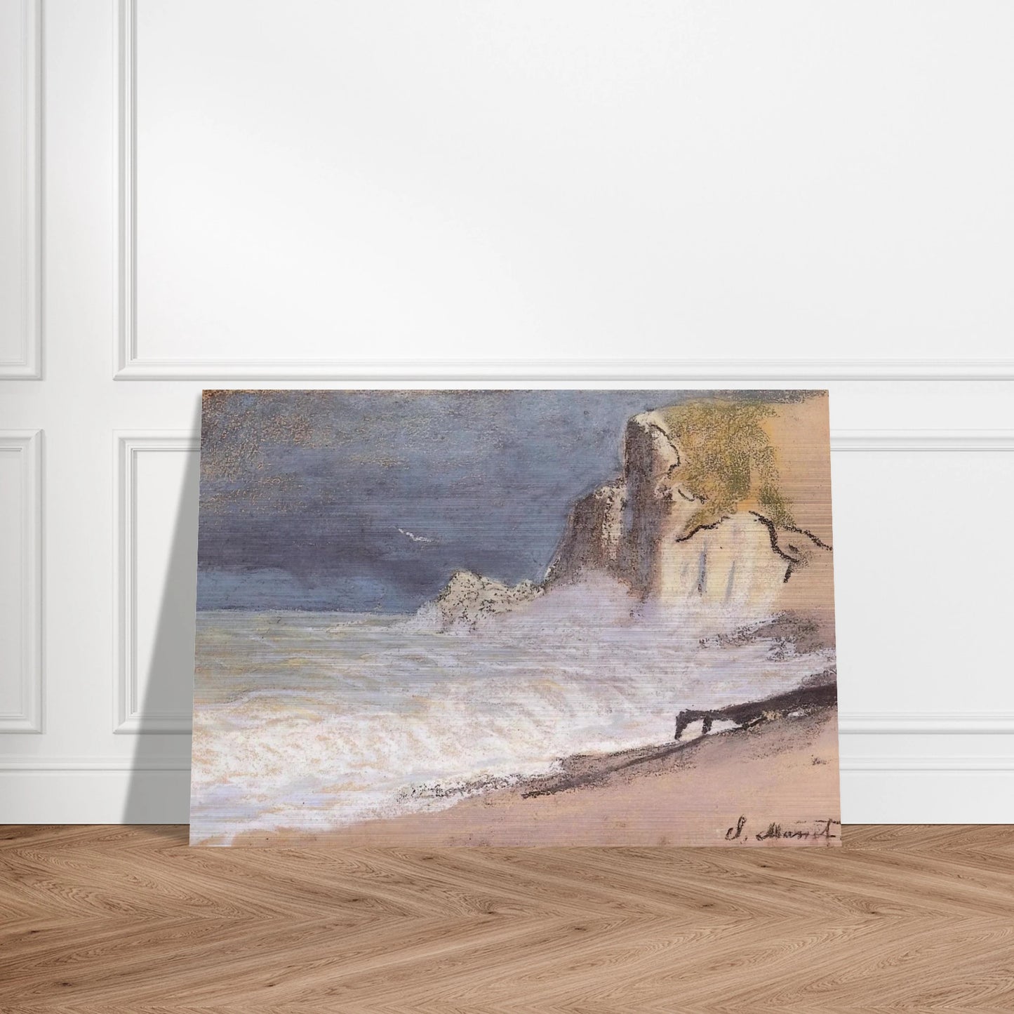 The Manneport, Etretat - Amont Cliff, Rough Weather - claude monet Brushed Aluminum Print - 70x100 cm / 28x40 inches | claude monet Aluminum Print | claude monet Prints