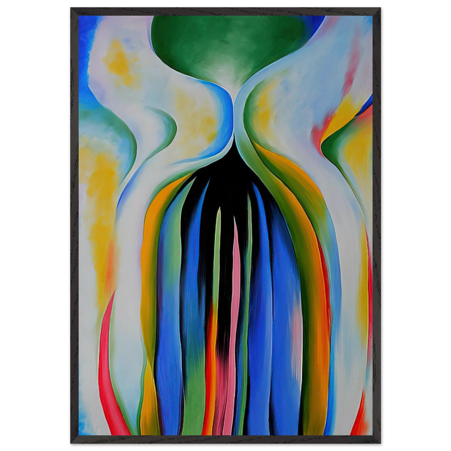 Gray line with black blue and yellow - Georgia OKeeffe 70x100 cm / 28x40 inches Framed Art Print – Black Wooden Frame
