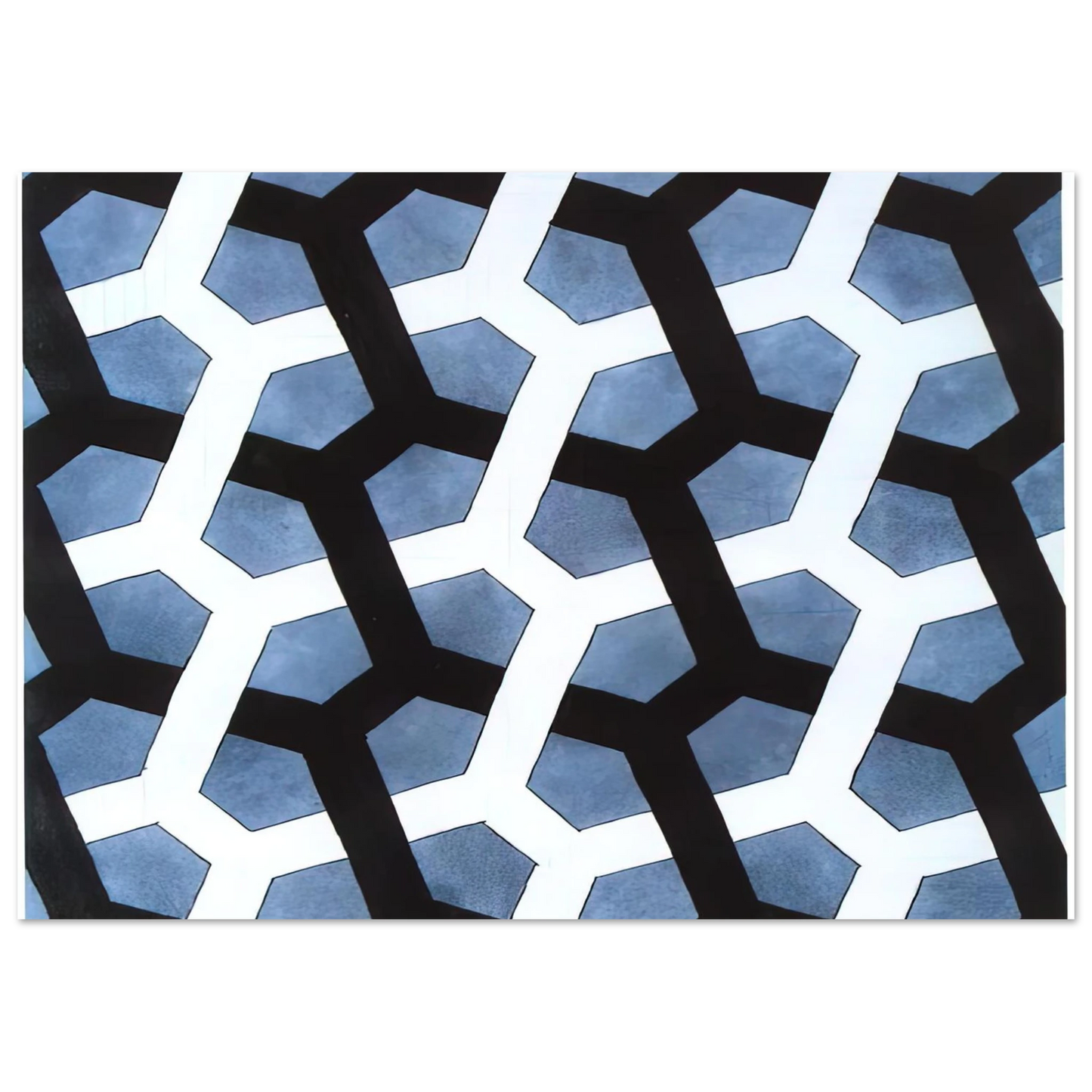 MC Escher - INTERLACED HEXAGON Wall Art - 21x29.7 cm / 8x12" - Premium Wooden Framed Poster With Fine Art Paper-canvas - White frame