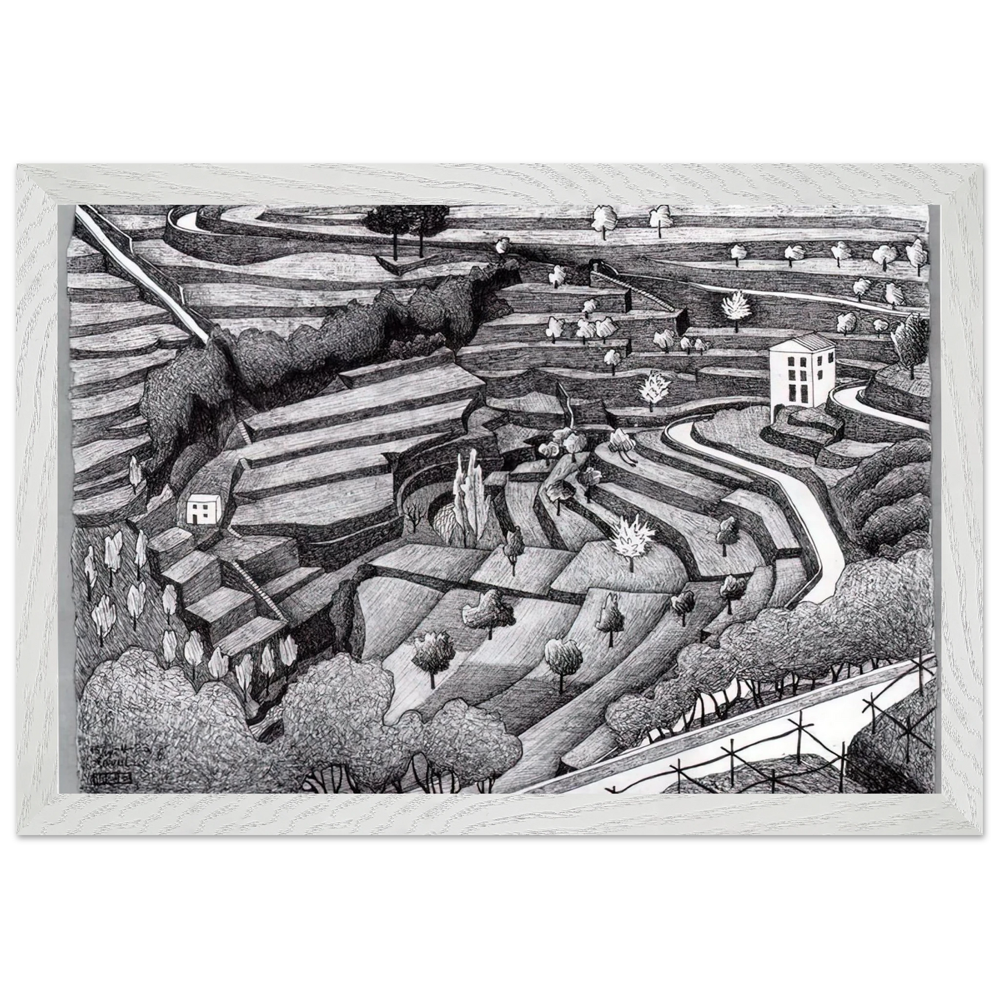 MC Escher - RAVELLO II Wall Art - 30x40 cm / 12x16 inches - Premium Wooden Framed Poster With Fine Art Paper-canvas - Wood frame