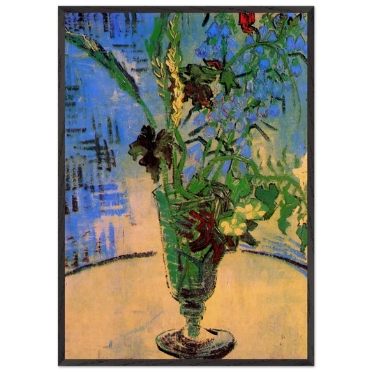 Still Life Glass with Wild Flowers - Vincent van Gogh 70x100 cm / 28x40 inches Framed Art Print – Black Wooden Frame