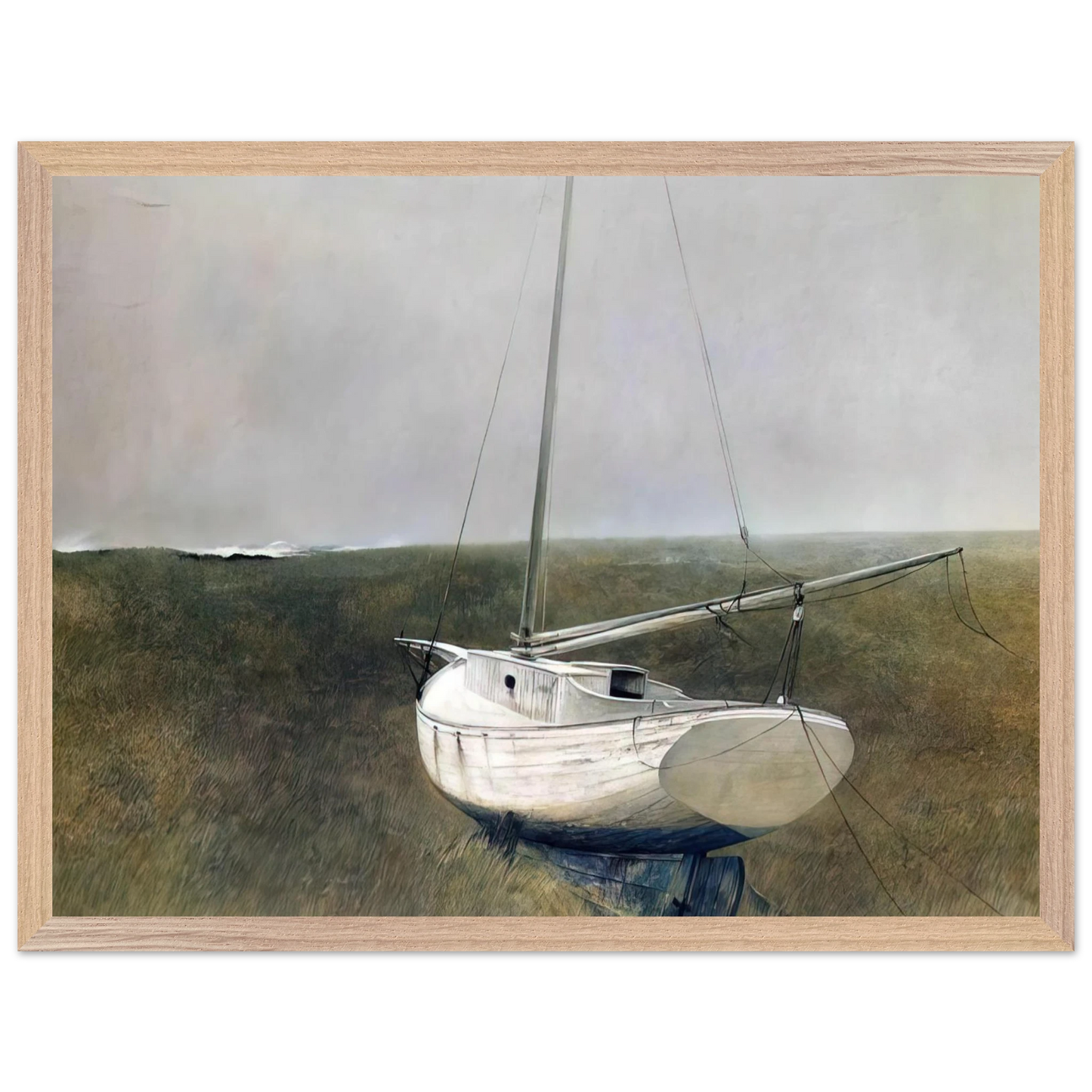 Andrew Wyeth - BELOW DOVER 1950 Wall Art - 21x29.7 cm / 8x12" - Premium Wooden Framed Poster With Fine Art Paper-canvas - White frame