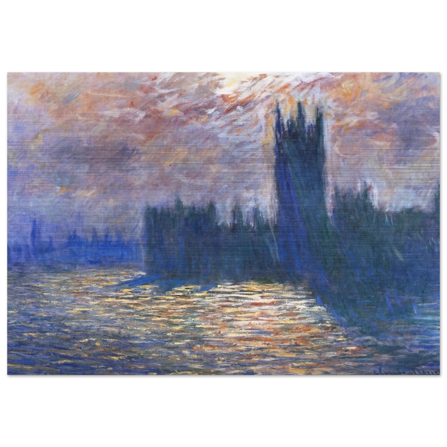 Parliament, Reflections on the Thames - claude monet Brushed Aluminum Print - 70x100 cm / 28x40 inches | claude monet Aluminum Print | claude monet Prints