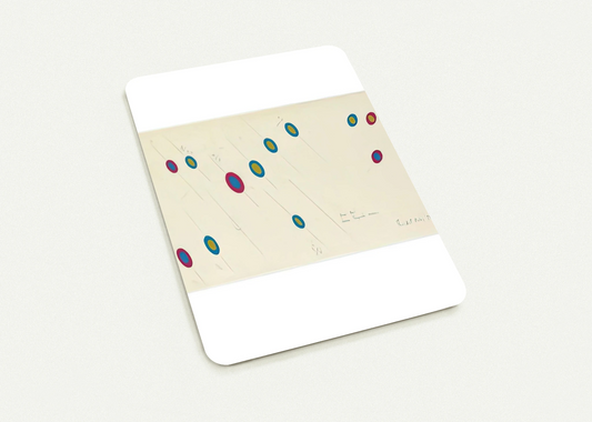 OVAL AXIS CERISE TURQUOISE OCHRE 1970 By Bridget Riley Pack of 10 Post Cards | Bridget Riley Post Cards | A6 (10.5 x 14.8 cm) - 4.1 x 5.8 inches