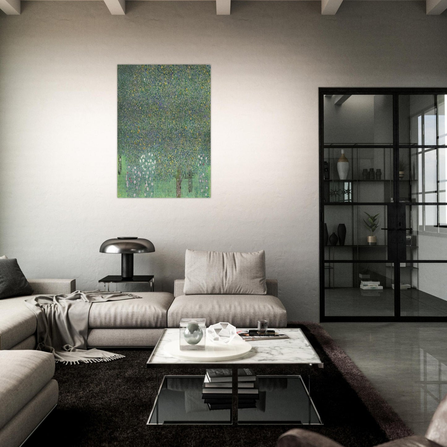 ROSES UNDER THE TREES - Gustav Klimt Brushed Aluminum Print - 70x100 cm / 28x40 inches | Gustav Klimt Aluminum Print | Gustav Klimt Prints