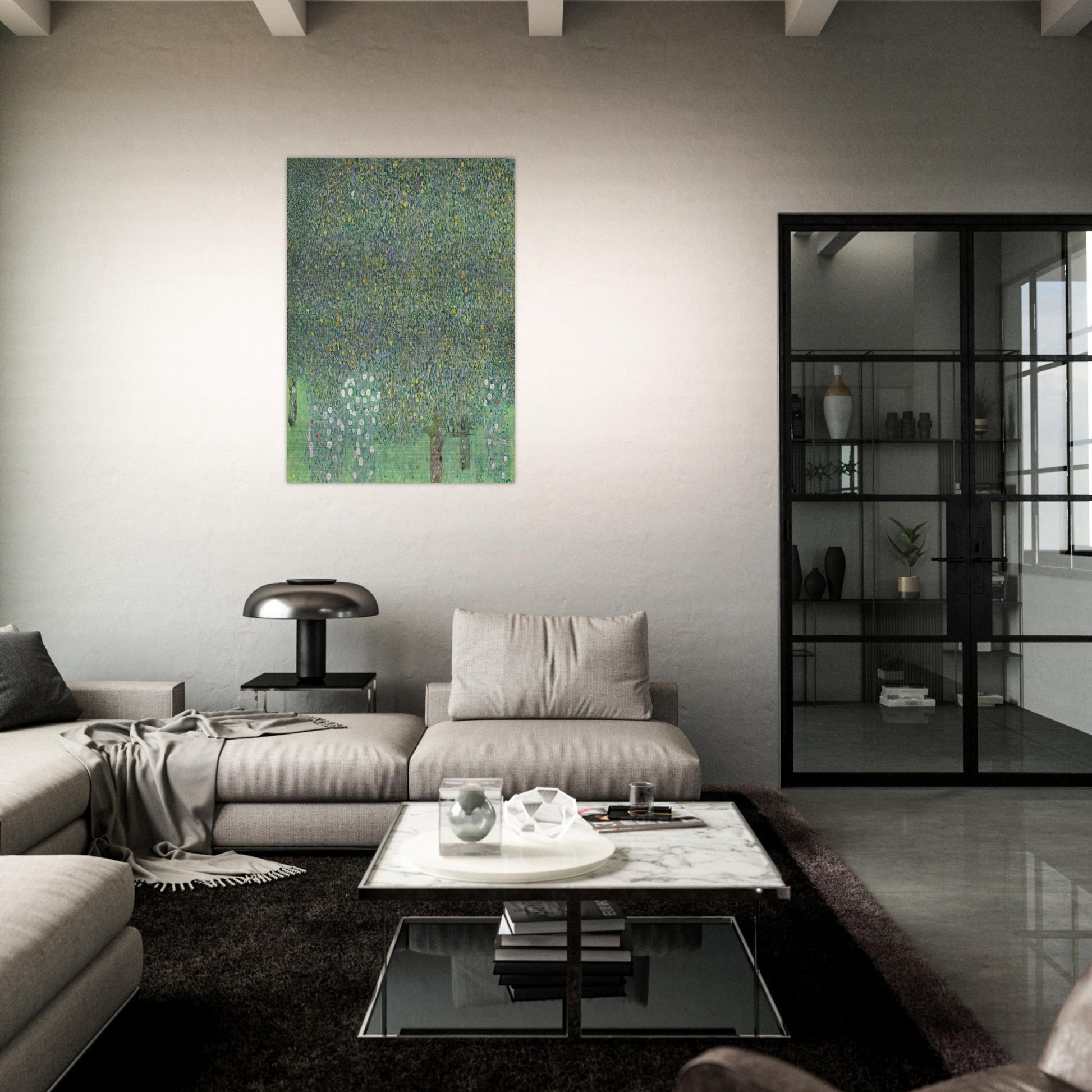ROSES UNDER THE TREES - Gustav Klimt Brushed Aluminum Print - 70x100 cm / 28x40 inches | Gustav Klimt Aluminum Print | Gustav Klimt Prints