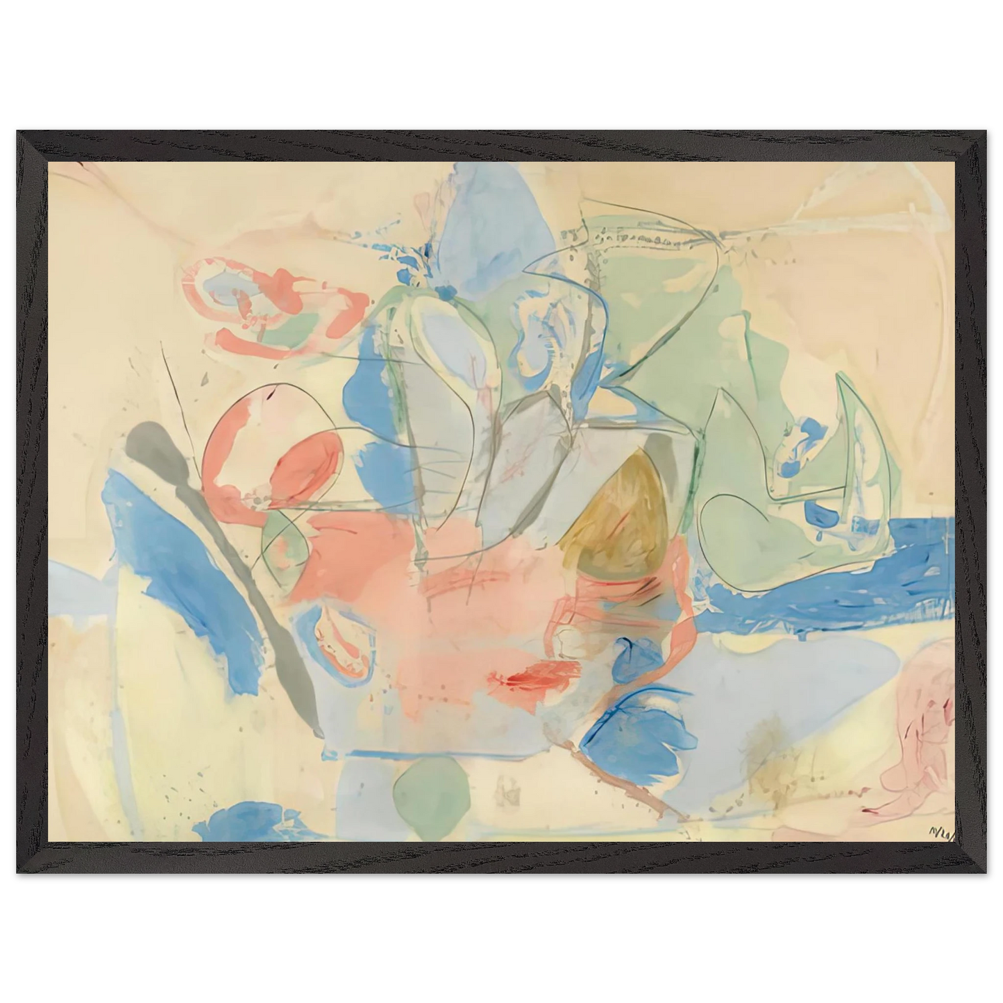 Helen Frankenthaler - Mountains and Sea, 1952- Wall Art - 60x80 cm / 24x32 inches - Premium Wooden Framed Poster With Fine Art Paper-canvas - Black frame