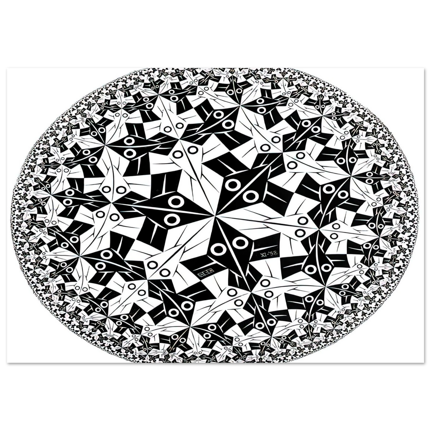 MC Escher - CIRCLE LIMIT I Wall Art - 60x80 cm / 24x32 inches - Premium Wooden Framed Poster With Fine Art Paper-canvas - White frame