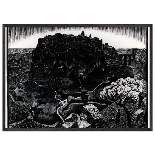 VITORCHIANO NEL CIMINO - MC Escher 70x100 cm / 28x40 inches Framed Art Print – Black Wooden Frame | Maurits Cornelis Escher Prints