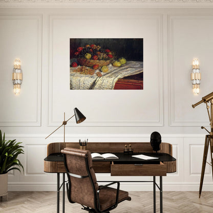 Fruit Basket with Apples and Grapes - claude monet Brushed Aluminum Print - 70x100 cm / 28x40 inches | claude monet Aluminum Print | claude monet Prints