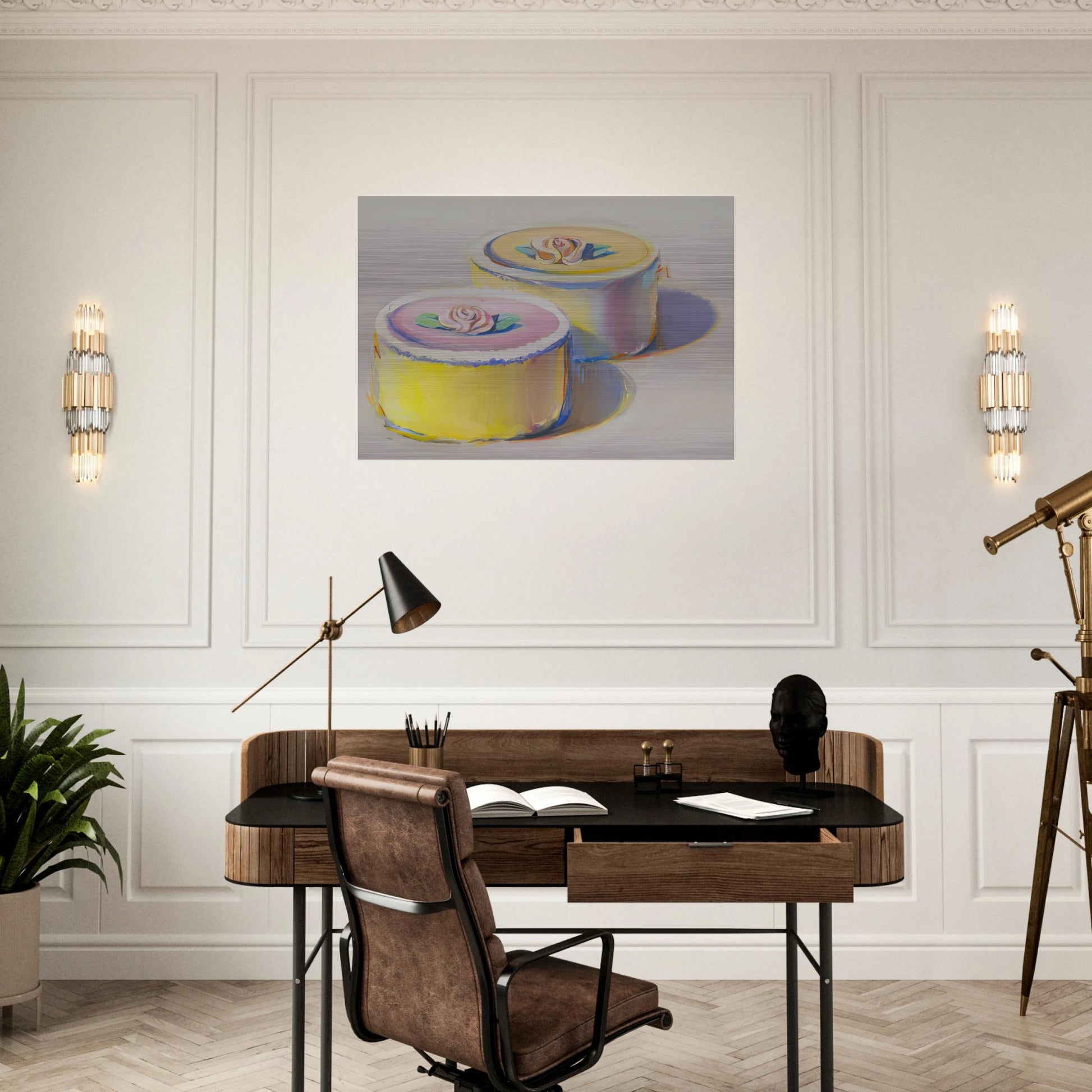Rosebud Cakes - 1995 - Wayne Thiebaud Brushed Aluminum Print - 70x100 cm / 28x40 inches | Wayne Thiebaud Aluminum Print | Wayne Thiebaud Prints