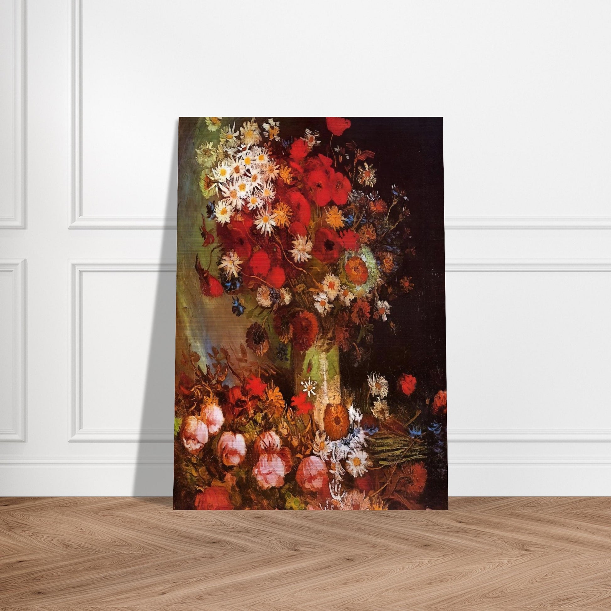 Vase with Poppies, Cornflowers, Peonies and Chrysanthemums - Vincent van Gogh Brushed Aluminum Print - 70x100 cm / 28x40 inches | Vincent van Gogh Aluminum Print | Vincent van Gogh Prints