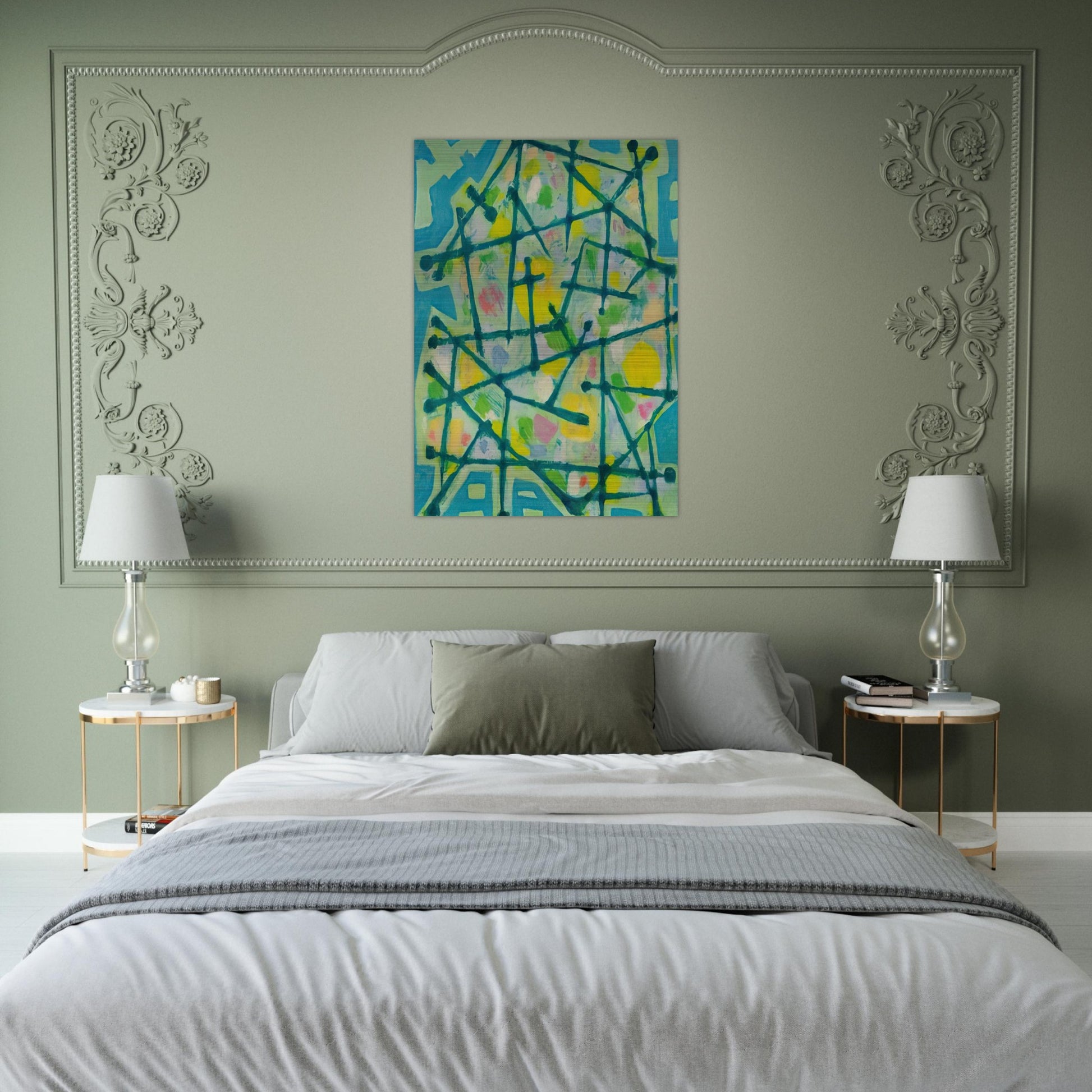 Blue-Green Lines on Aqua Background - 1953 - Alfred Manessier Brushed Aluminum Print - 70x100 cm / 28x40 inches | Alfred Manessier Aluminum Print | Alfred Manessier Prints