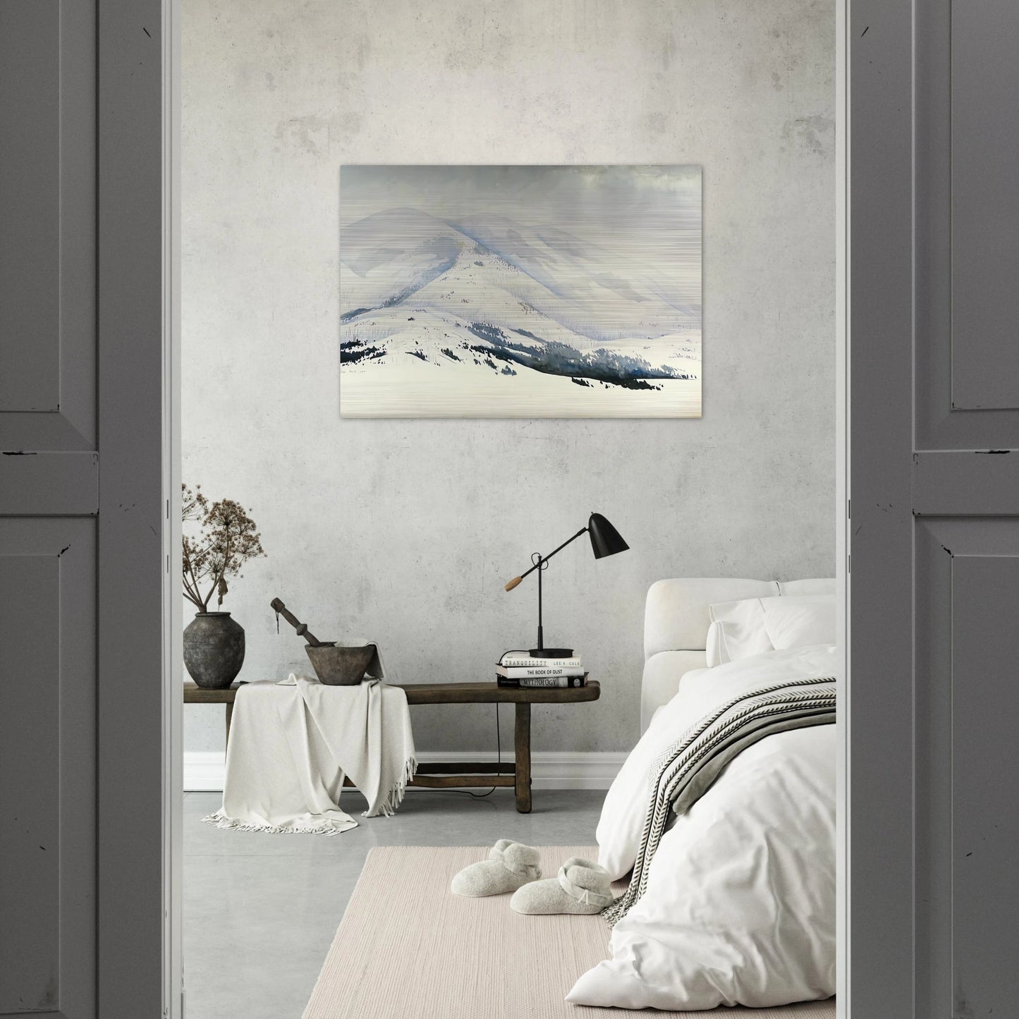 Snowy Mountain - Eyvind Earle Brushed Aluminum Print - 70x100 cm / 28x40 inches | Eyvind Earle Aluminum Print | Eyvind Earle Prints