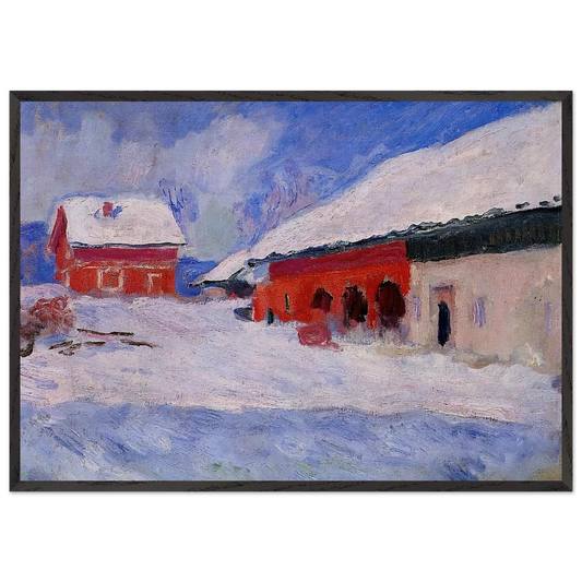 Red Houses at Bjornegaard in the Snow Norway - claude monet 70x100 cm / 28x40 inches Framed Art Print – Black Wooden Frame
