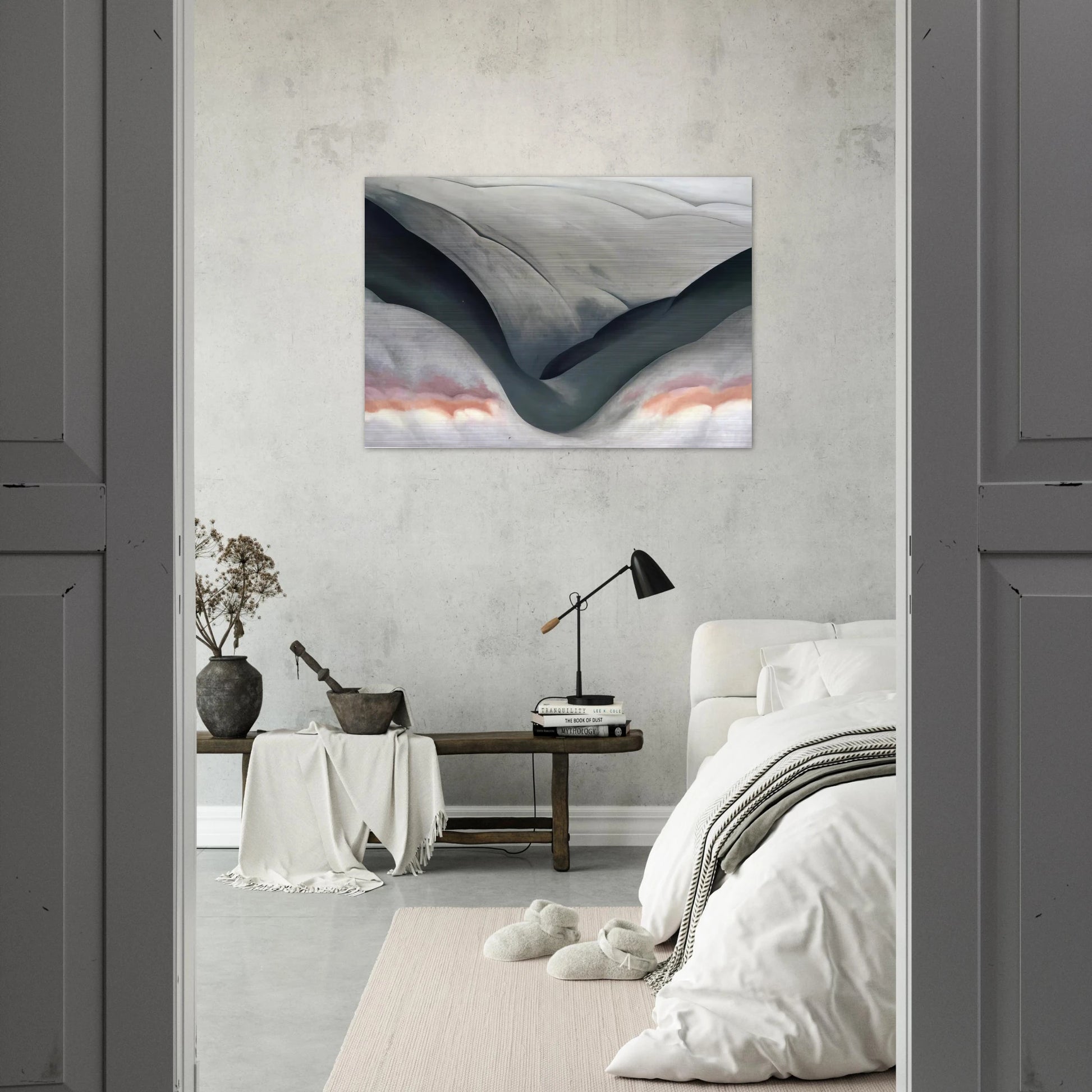 Black Place, Grey and Pink - Georgia O'Keeffe Brushed Aluminum Print - 70x100 cm / 28x40 inches | Georgia O'Keeffe Aluminum Print | Georgia O'Keeffe Prints