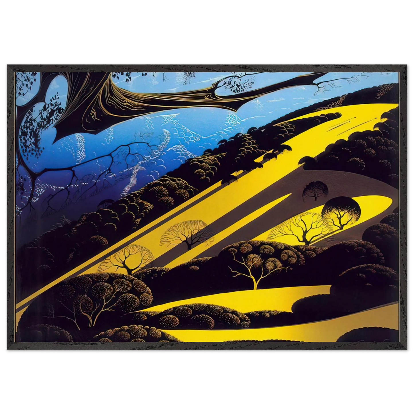Gaviota Pass - Eyvind Earle 70x100 cm / 28x40 inches Framed Art Print – Black Wooden Frame