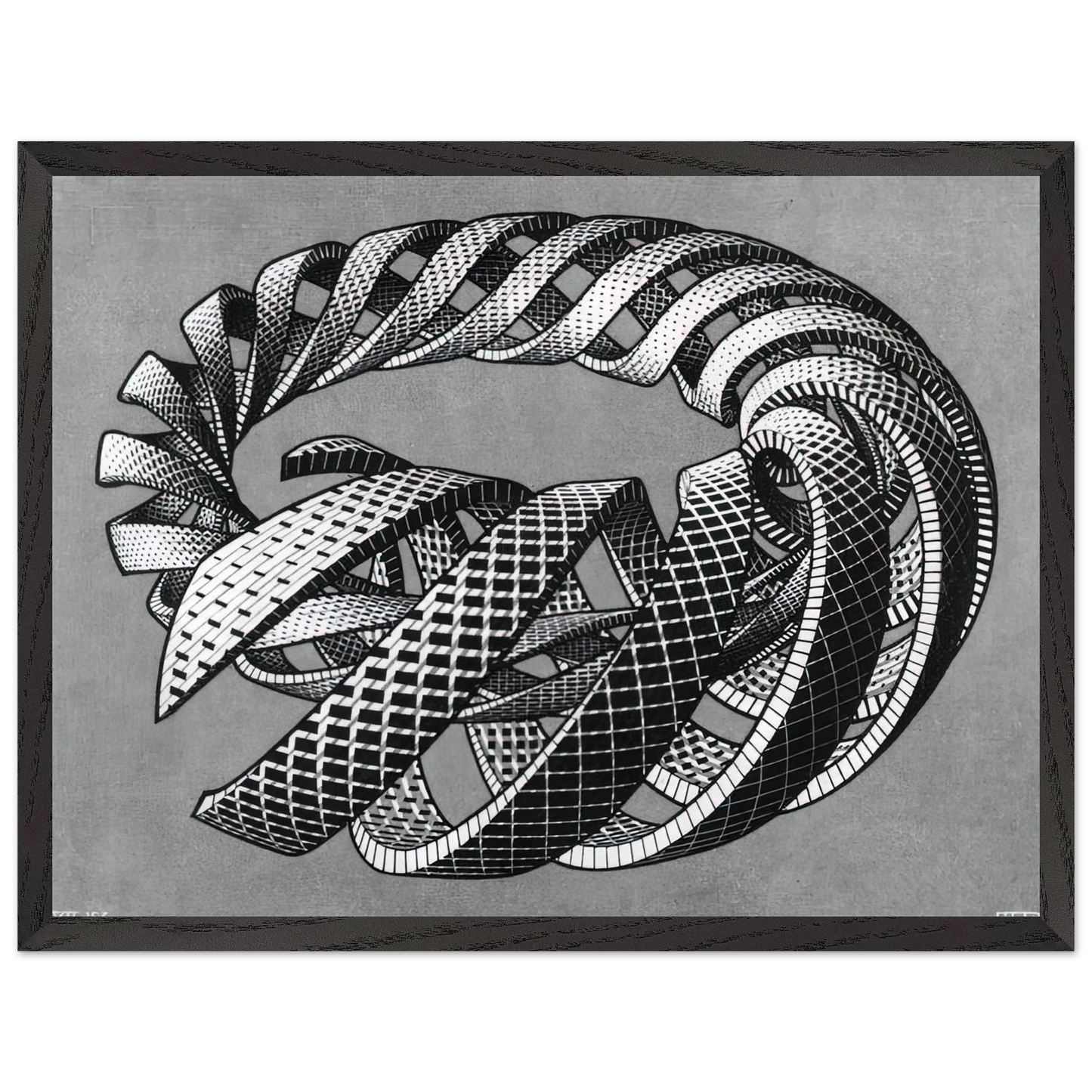 MC Escher - SPIRALS Wall Art - 21x29.7 cm / 8x12" - Premium Wooden Framed Poster With Fine Art Paper-canvas - Black frame