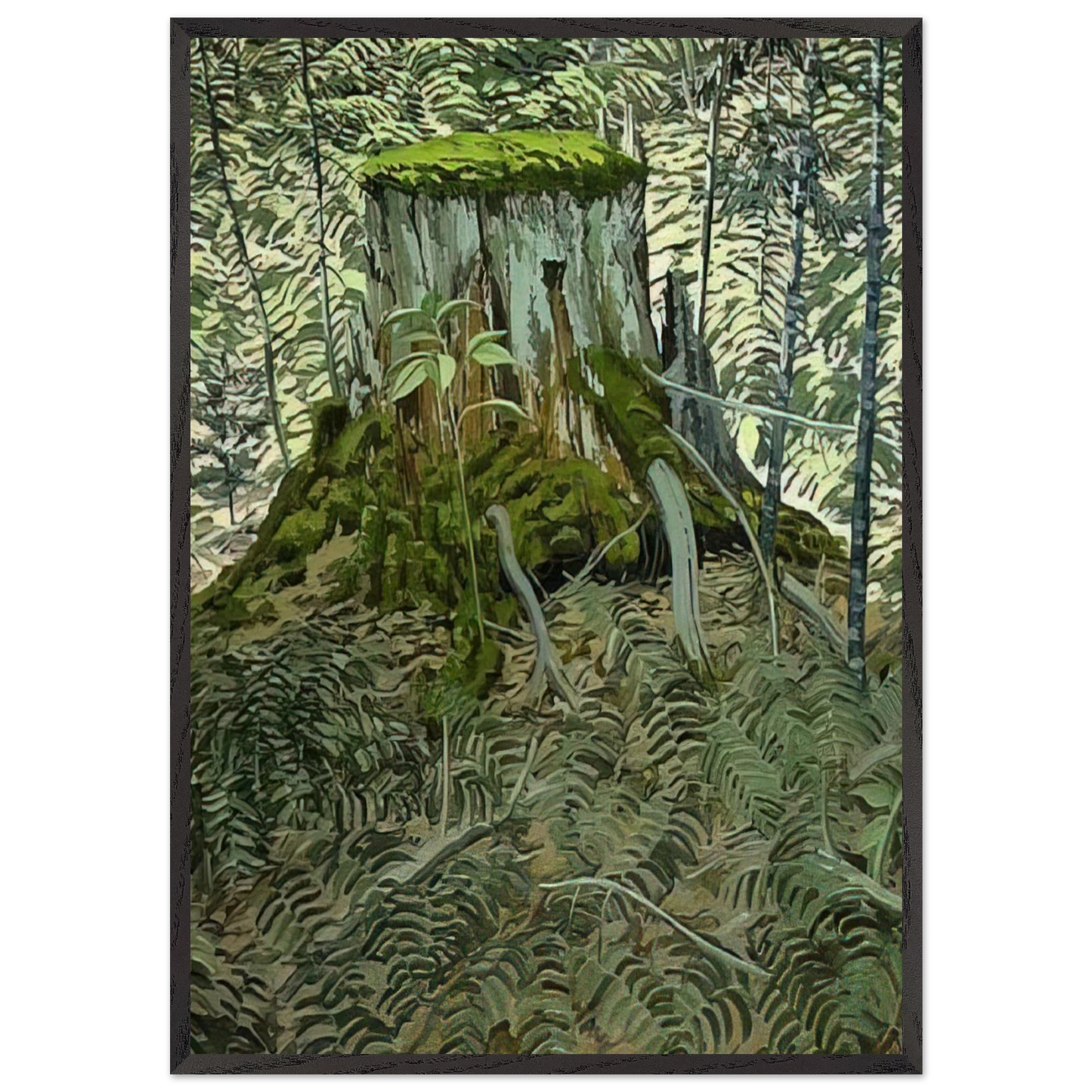 Stump and Ferns - Contemporary Realism - Neil Welliver 70x100 cm / 28x40 inches Framed Art Print – Black Wooden Frame