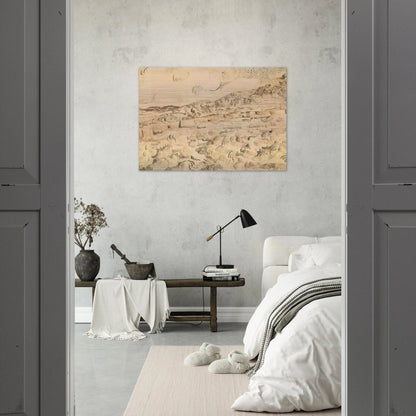 Mountain Landscape Seen across the Walls - Vincent van Gogh Brushed Aluminum Print - 70x100 cm / 28x40 inches | Vincent van Gogh Aluminum Print | Vincent van Gogh Prints