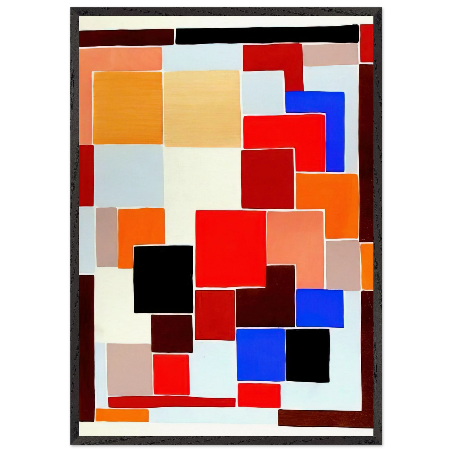 DESIGN IN THE STYLE OF MONDRIAN POSSIBLY FOR A RUG FROM COMPOSITIONS COLOURS IDEAS 1931 - Sonia Delaunay 70x100 cm / 28x40 inches Framed Art Print – Black Wooden Frame