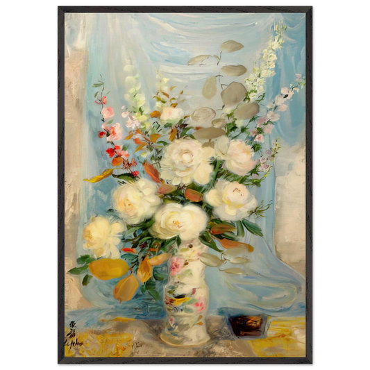 Les Pivones Blanches - Post-Impressionism - Le Pho 70x100 cm / 28x40 inches Framed Art Print – Black Wooden Frame