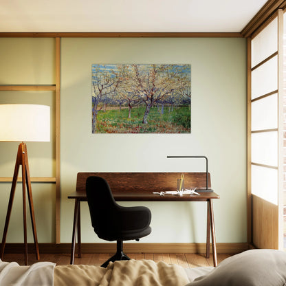 Orchard with Blossoming Apricot Trees - Vincent van Gogh Brushed Aluminum Print - 70x100 cm / 28x40 inches | Vincent van Gogh Aluminum Print | Vincent van Gogh Prints