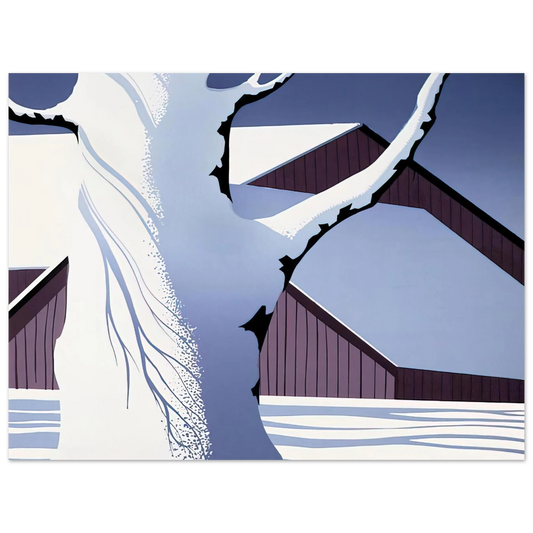 Eyvind Earle - Red Barn and Tree Trunk  75x100 cm / 30x40inches Fine Art Poster