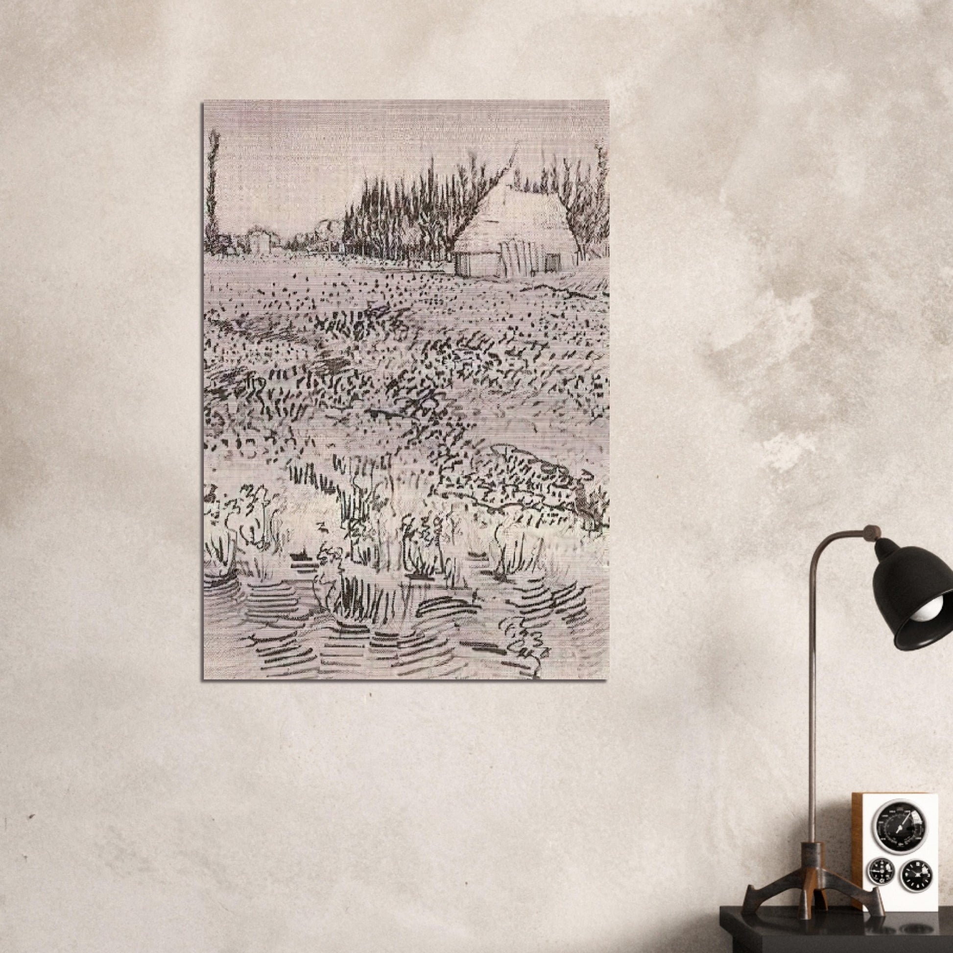 Landscape with Hut in the Camargue - Vincent van Gogh Brushed Aluminum Print - 70x100 cm / 28x40 inches | Vincent van Gogh Aluminum Print | Vincent van Gogh Prints