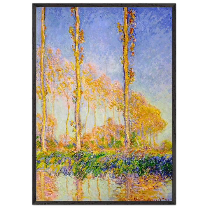 Poplars Autumn Pink Effect - claude monet 70x100 cm / 28x40 inches Framed Art Print – Black Wooden Frame