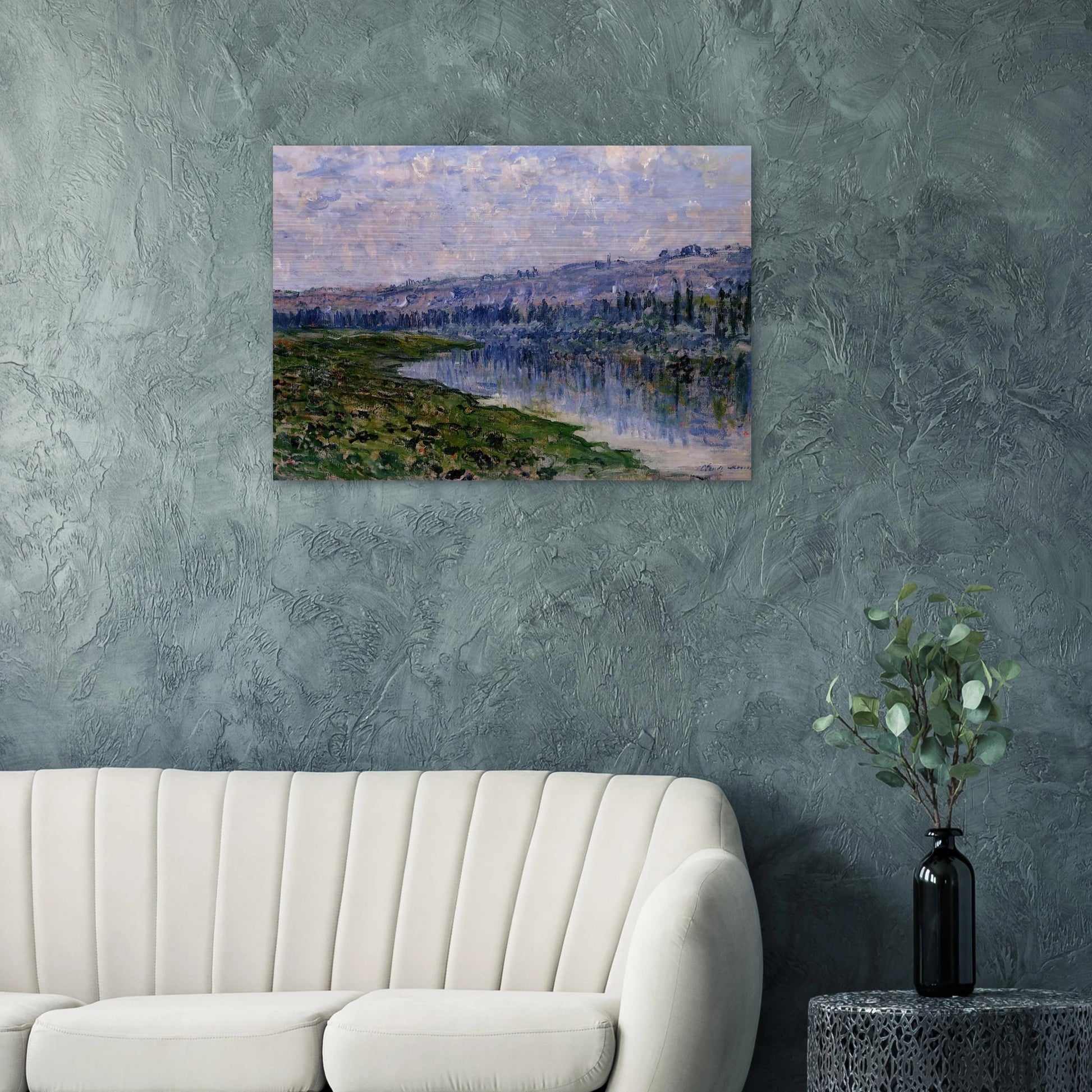 The Seine and the Chaantemesle Hills - claude monet Brushed Aluminum Print - 70x100 cm / 28x40 inches | claude monet Aluminum Print | claude monet Prints