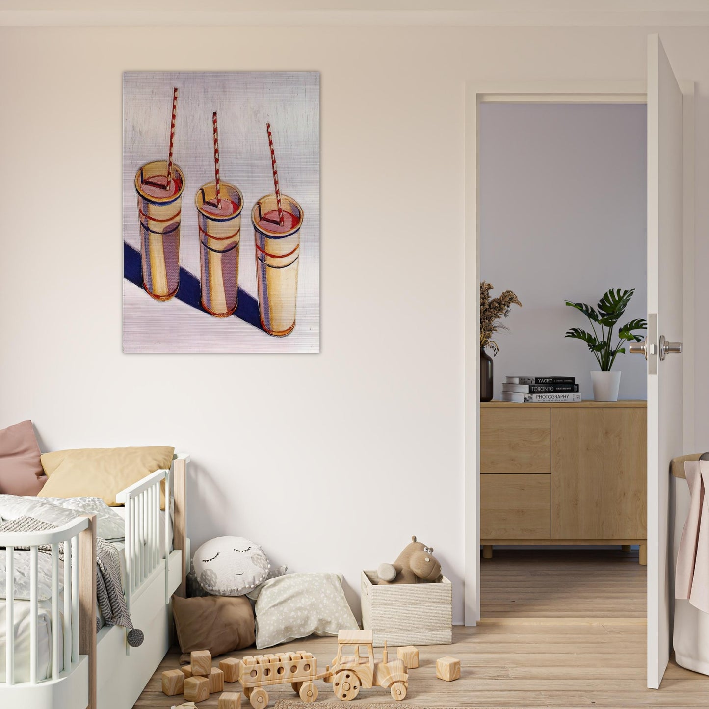 Three Strawberry Shakes - 1964 - Wayne Thiebaud Brushed Aluminum Print - 70x100 cm / 28x40 inches | Wayne Thiebaud Aluminum Print | Wayne Thiebaud Prints