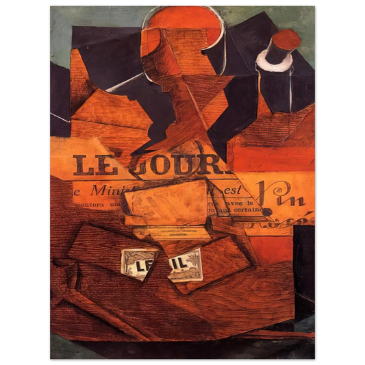 Juan Gris - TOBACCO NEWSPAPER AND BOTTLE OF WINE 1914  75x100 cm / 30x40inches Fine Art Poster