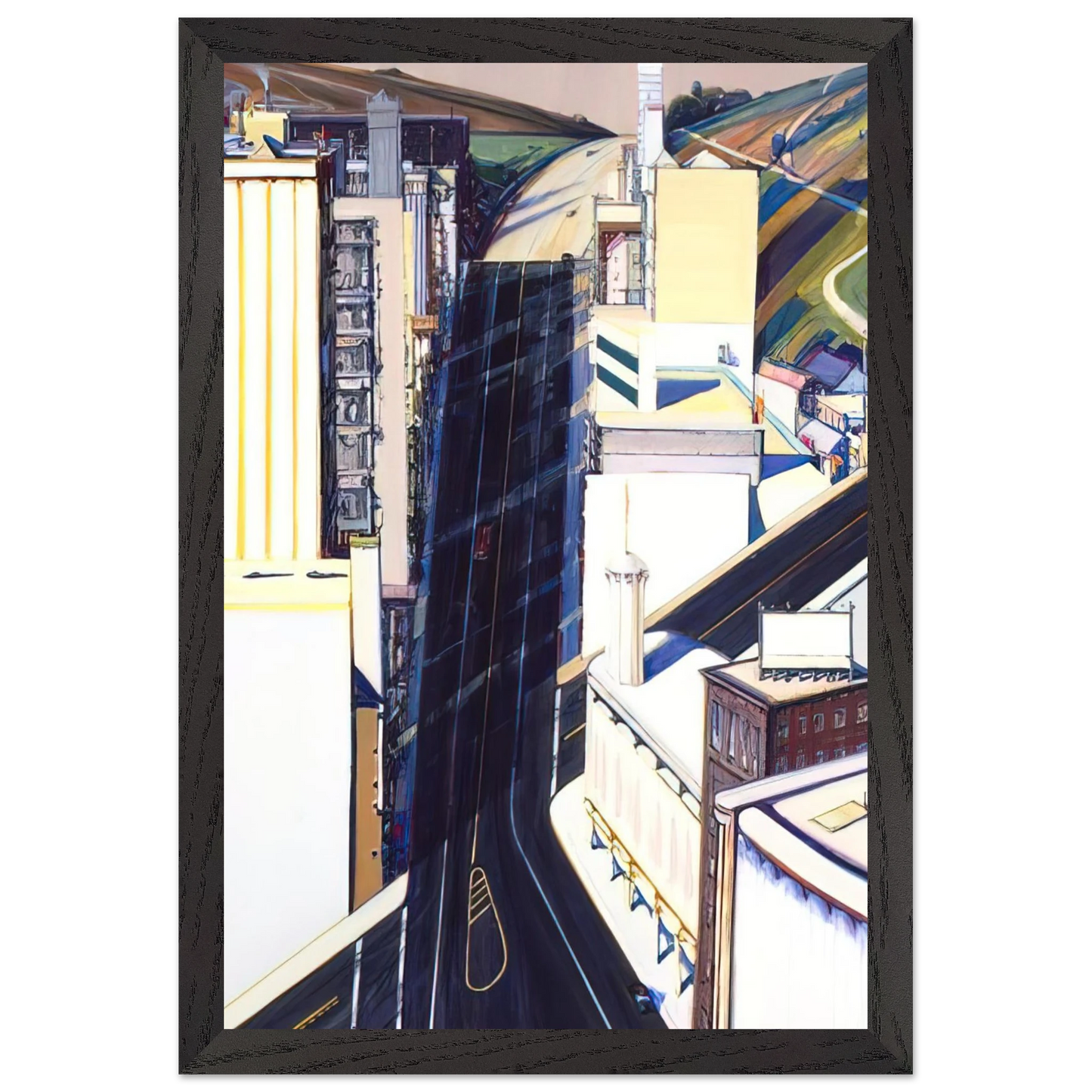 Wayne Thiebaud - Sunset Streets - 1985 Wall Art - 30x40 cm / 12x16 inches - Premium Wooden Framed Poster With Fine Art Paper - White frame
