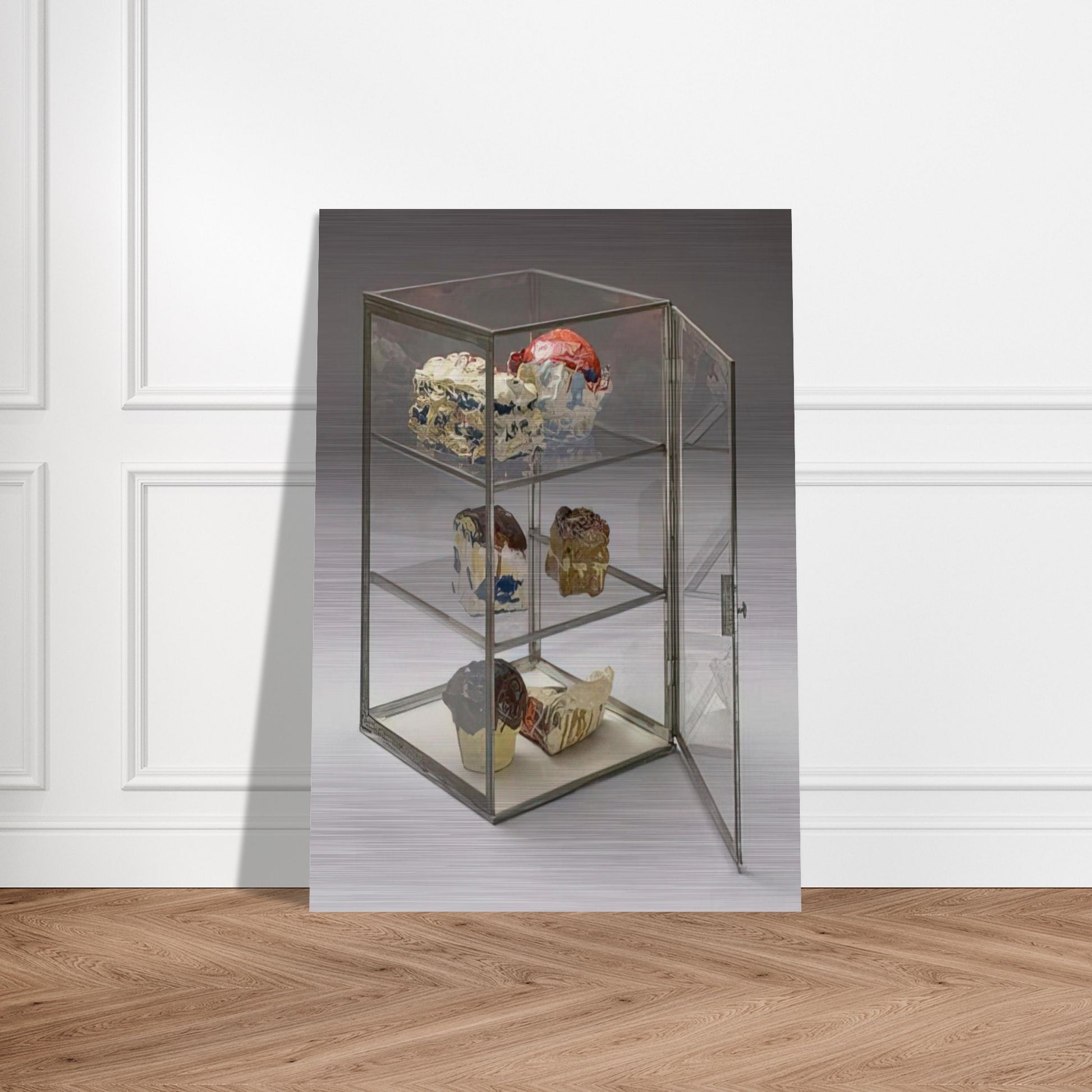 PASTRY CASE 1961 - Claes Oldenburg Brushed Aluminum Print - 70x100 cm / 28x40 inches | Claes Oldenburg Aluminum Print | Claes Oldenburg Prints