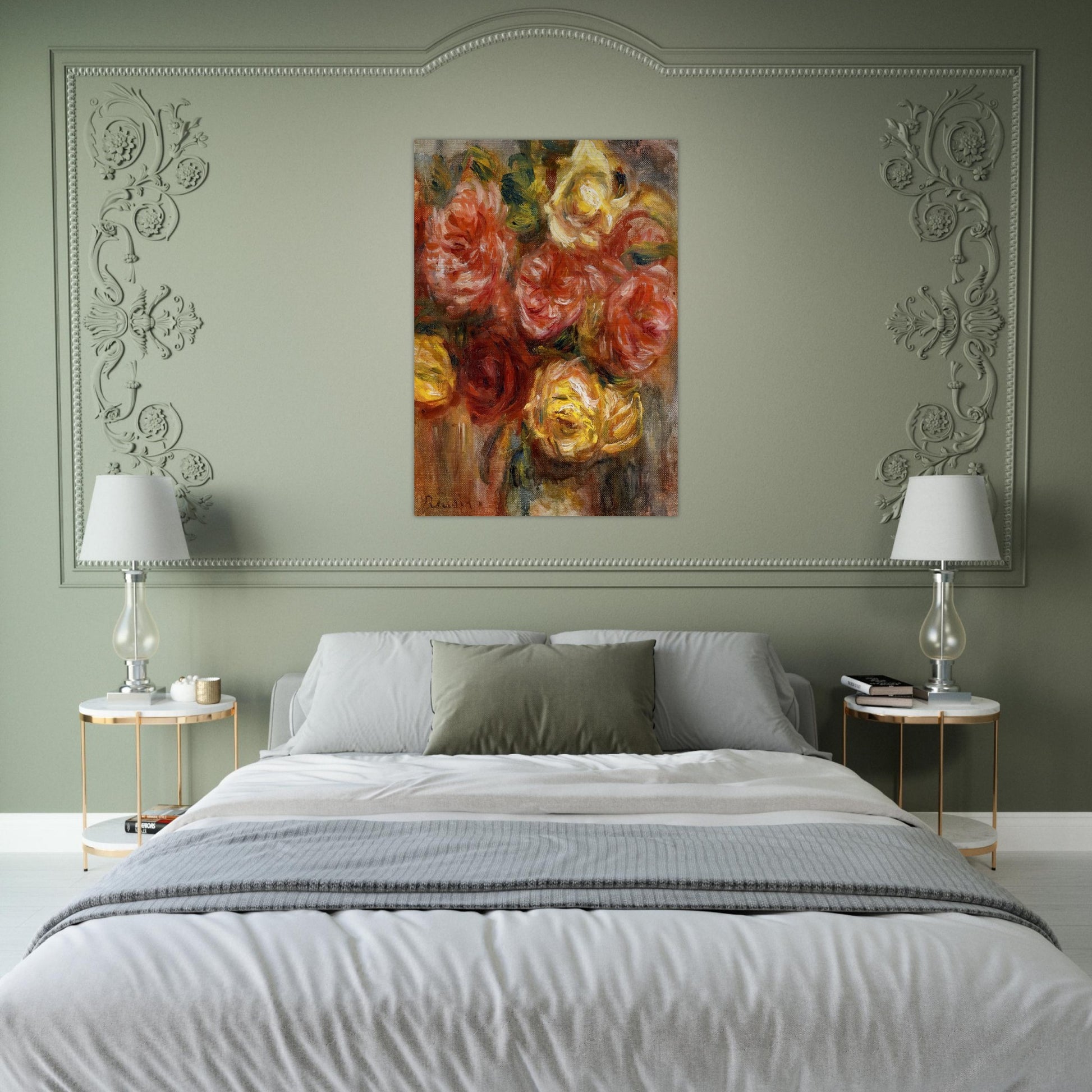 Bouquet of Roses in a Vase - Pierre-Auguste Renoir Brushed Aluminum Print - 70x100 cm / 28x40 inches | Pierre-Auguste Renoir Aluminum Print | Pierre-Auguste Renoir Prints
