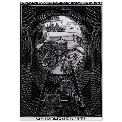 NEW YEAR S GREETING CARD - MC Escher Brushed Aluminum Print - 70x100 cm / 28x40 inches | MC Escher Aluminum Print | MC Escher Prints
