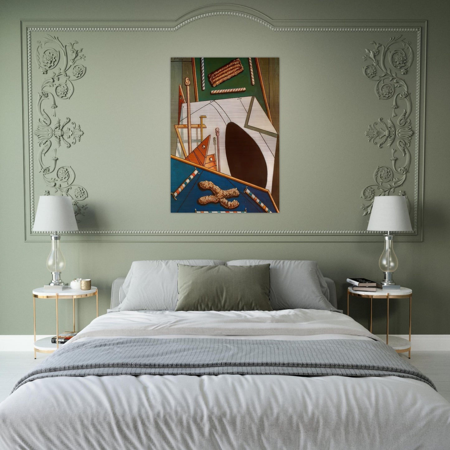 METAPHYSICAL INTERIOR WITH BISCUITS - Giorgio de Chirico Brushed Aluminum Print - 70x100 cm / 28x40 inches | Giorgio de Chirico Aluminum Print | Giorgio de Chirico Prints