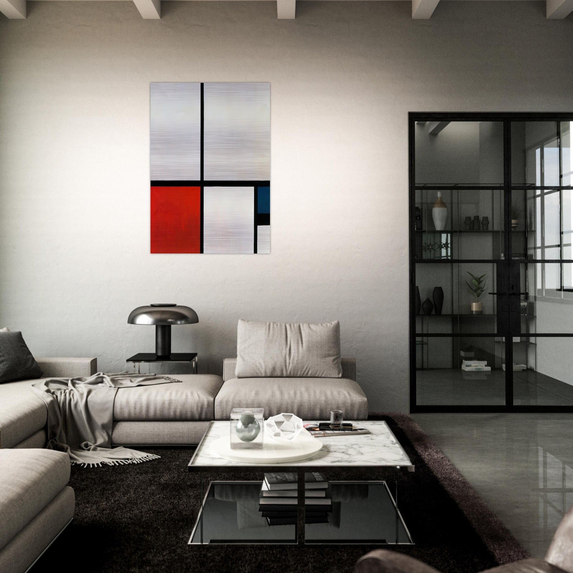 Composition N. 1 with Red and Blue - Piet Mondrian Brushed Aluminum Print - 70x100 cm / 28x40 inches | Piet Mondrian Aluminum Print | Piet Mondrian Prints