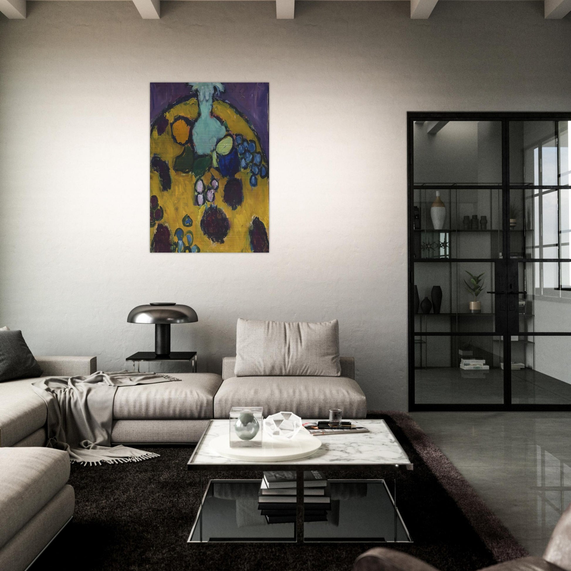 STILLEBEN MIT GESTICKTER DECKE 1910 - Alexej von Jawlensky Brushed Aluminum Print - 70x100 cm / 28x40 inches | Alexej von Jawlensky Aluminum Print | Alexej von Jawlensky Prints
