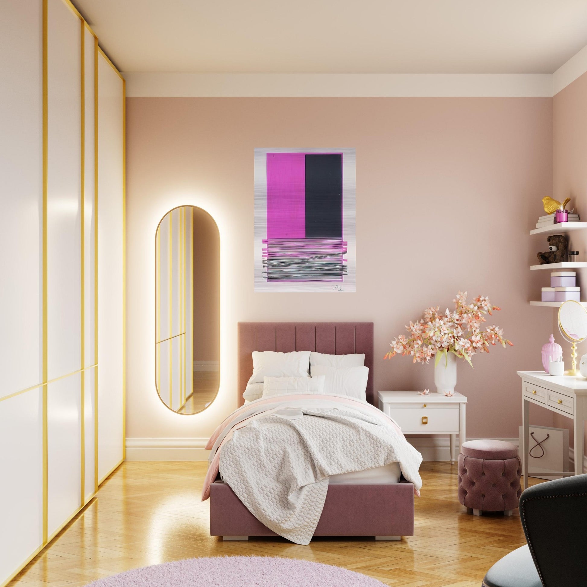 ABSTRACT COMPOSITION WITH SILVER AND MAGENTA 1970 - Jesus Rafael Soto Brushed Aluminum Print - 70x100 cm / 28x40 inches | Jesus Rafael Soto Aluminum Print | Jesus Rafael Soto Prints