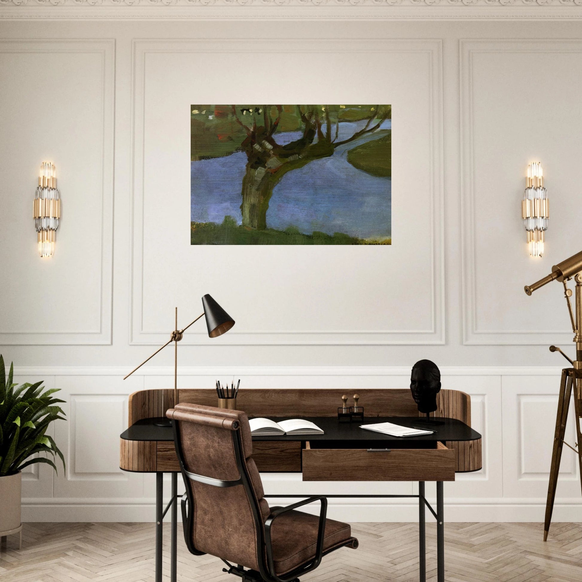 Irrigation Ditch with Mature Willow - Piet Mondrian Brushed Aluminum Print - 70x100 cm / 28x40 inches | Piet Mondrian Aluminum Print | Piet Mondrian Prints
