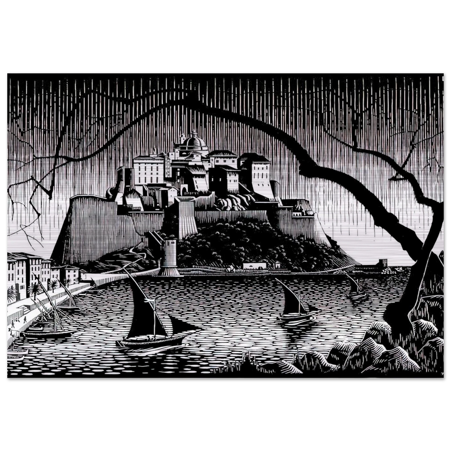 CITADEL OF CALVI CORSICA - MC Escher Brushed Aluminum Print - 70x100 cm / 28x40 inches | MC Escher Aluminum Print | MC Escher Prints