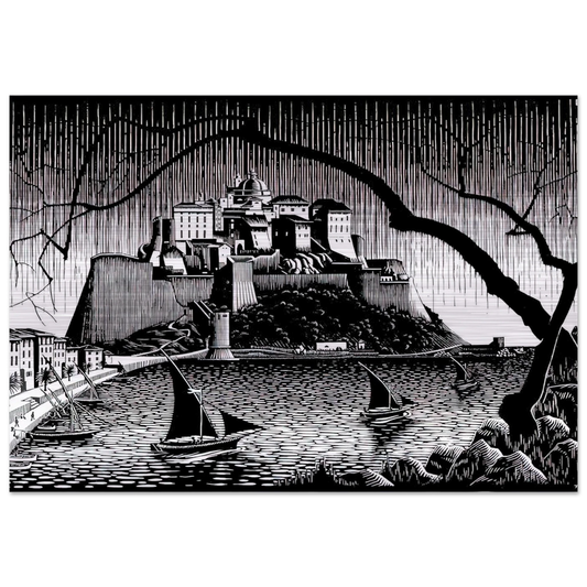 CITADEL OF CALVI CORSICA - MC Escher Brushed Aluminum Print - 70x100 cm / 28x40 inches | MC Escher Aluminum Print | MC Escher Prints