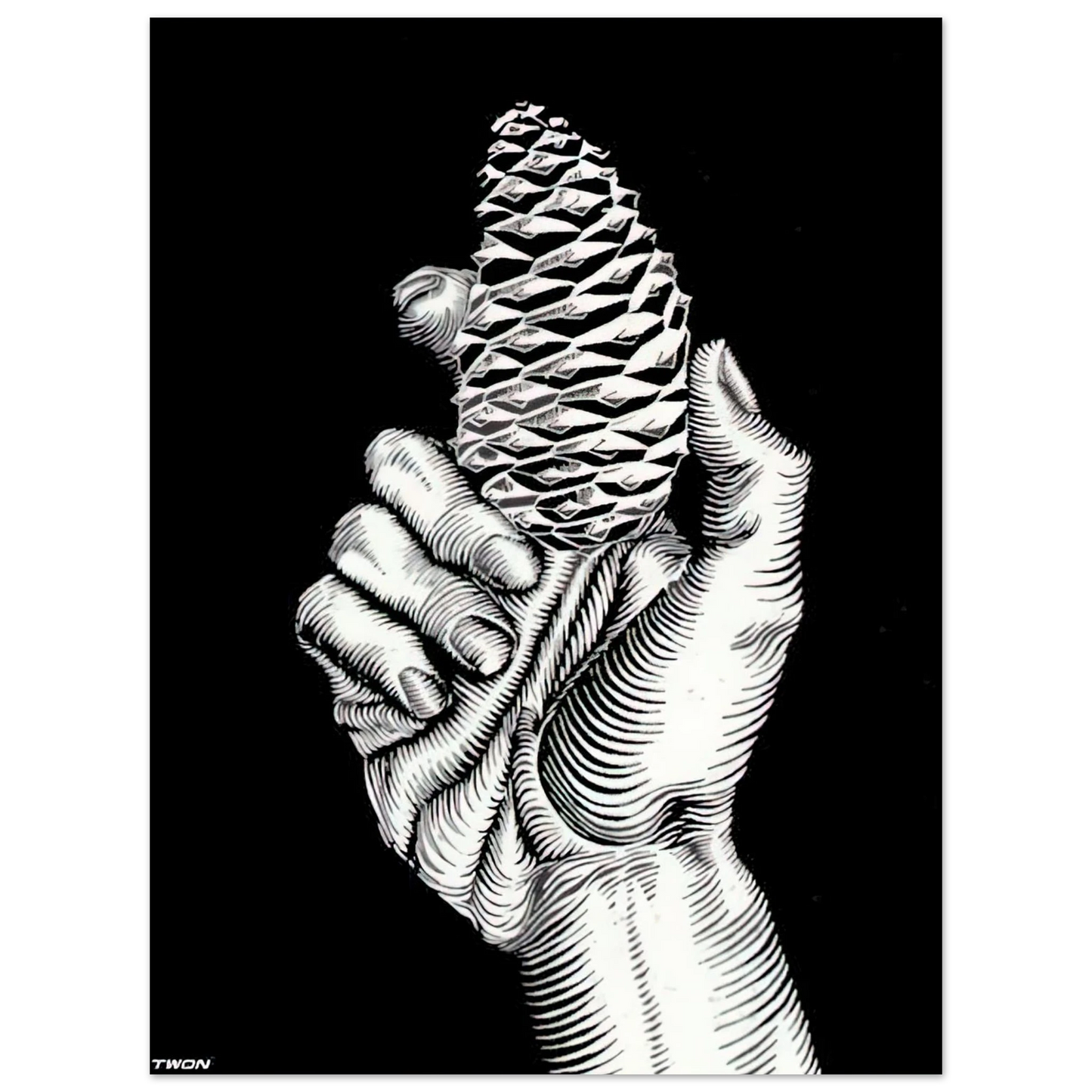 MC Escher - HAND WITH FIR CONE Wall Art - 21x29.7 cm / 8x12" - Fine Art Poster - -