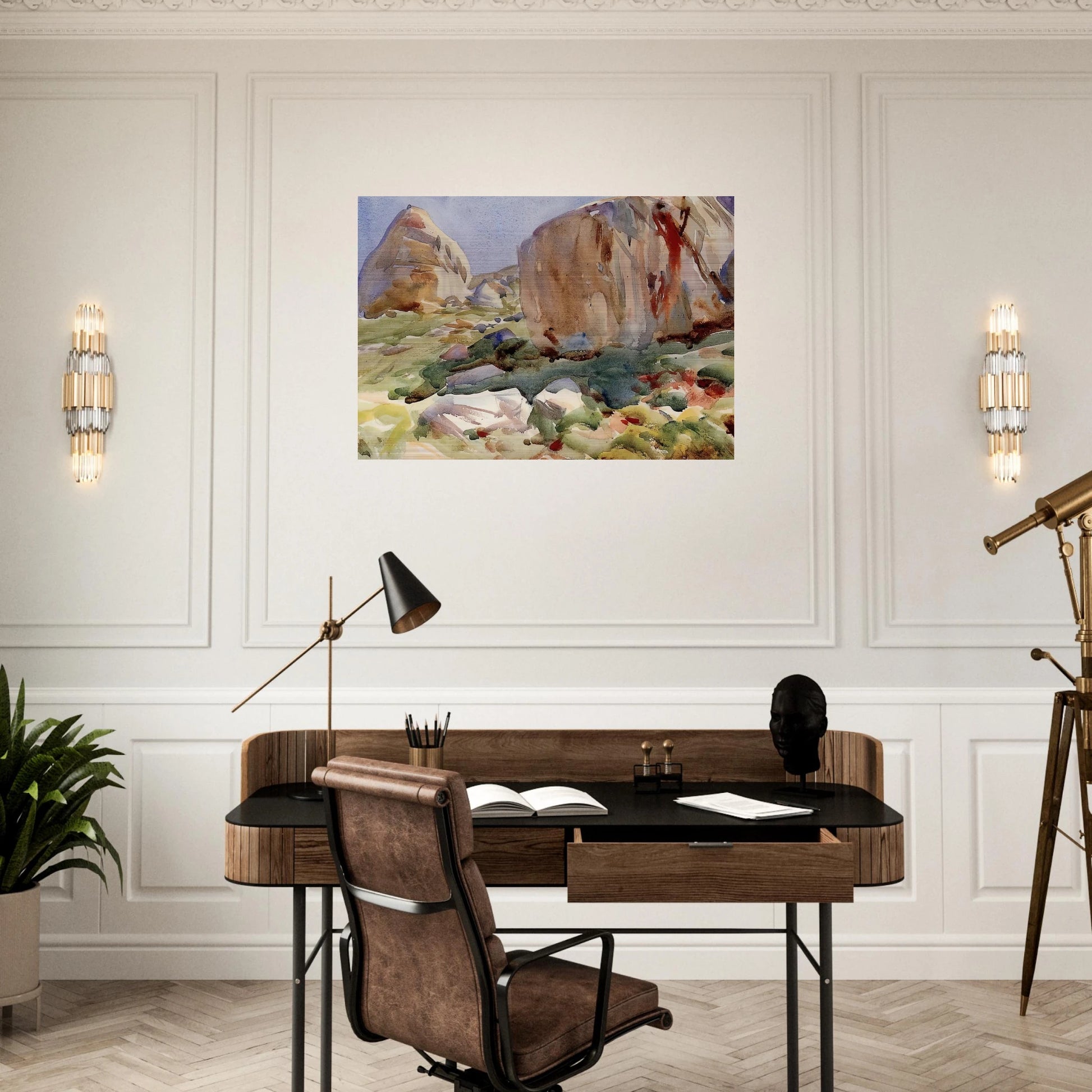 The Simplon. Large Rocks - John Singer Sargent Brushed Aluminum Print - 70x100 cm / 28x40 inches | John Singer Sargent Aluminum Print | John Singer Sargent Prints
