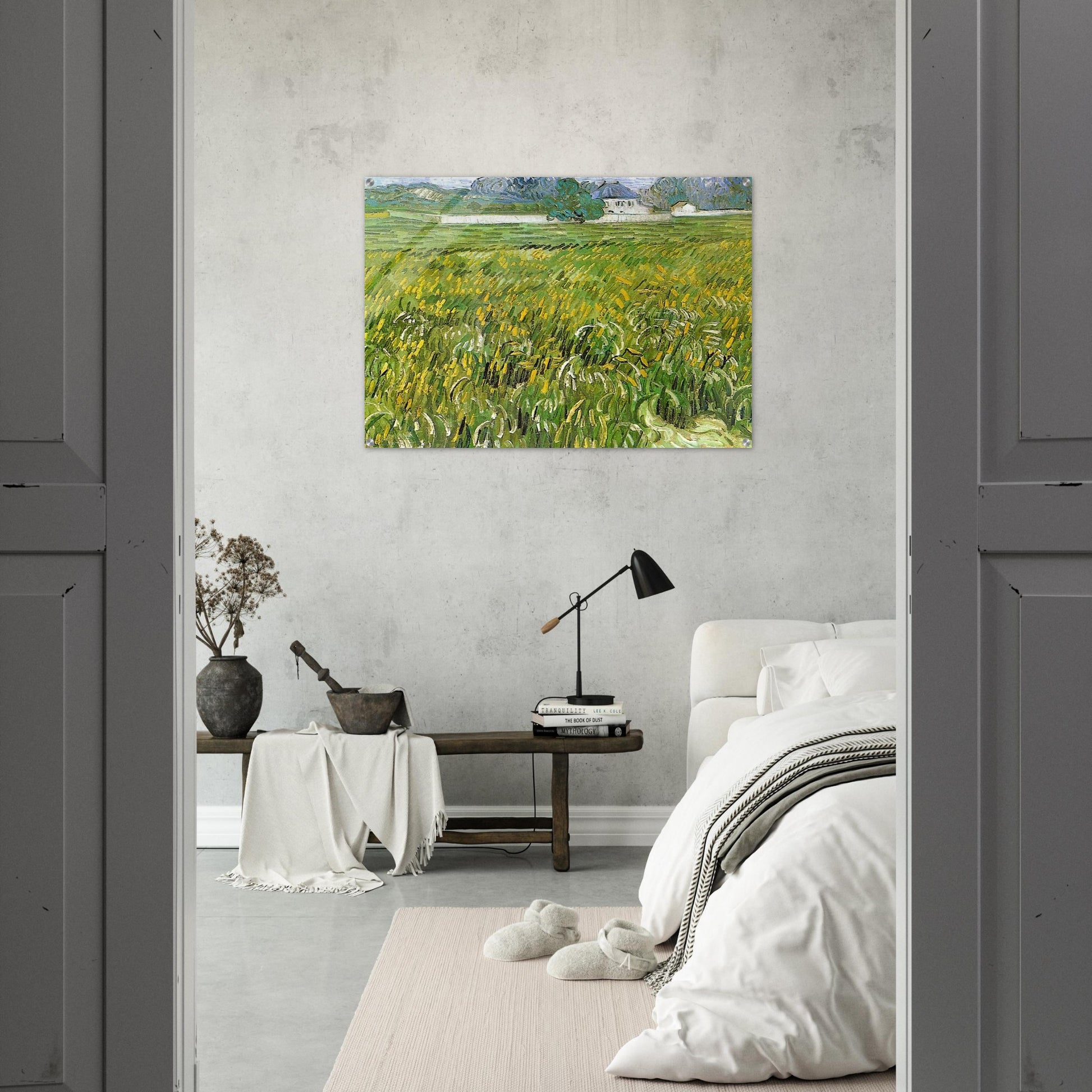 Wheat Field at Auvers with White House - Vincent van Gogh Acrylic Print - 70x100 cm / 28x40″ inches