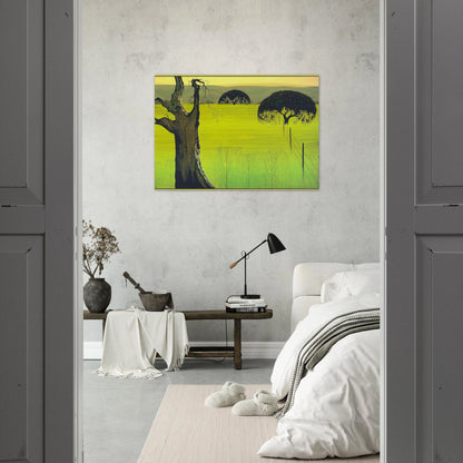 Mustard Field - Eyvind Earle Brushed Aluminum Print - 70x100 cm / 28x40 inches | Eyvind Earle Aluminum Print | Eyvind Earle Prints