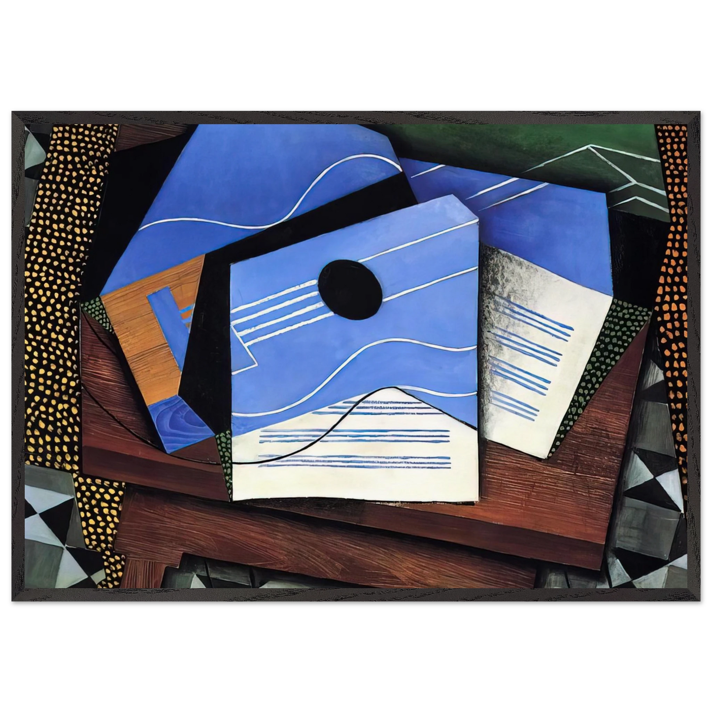 GUITAR ON A TABLE 1915 - Juan Gris 70x100 cm / 28x40 inches Framed Art Print – Black Wooden Frame