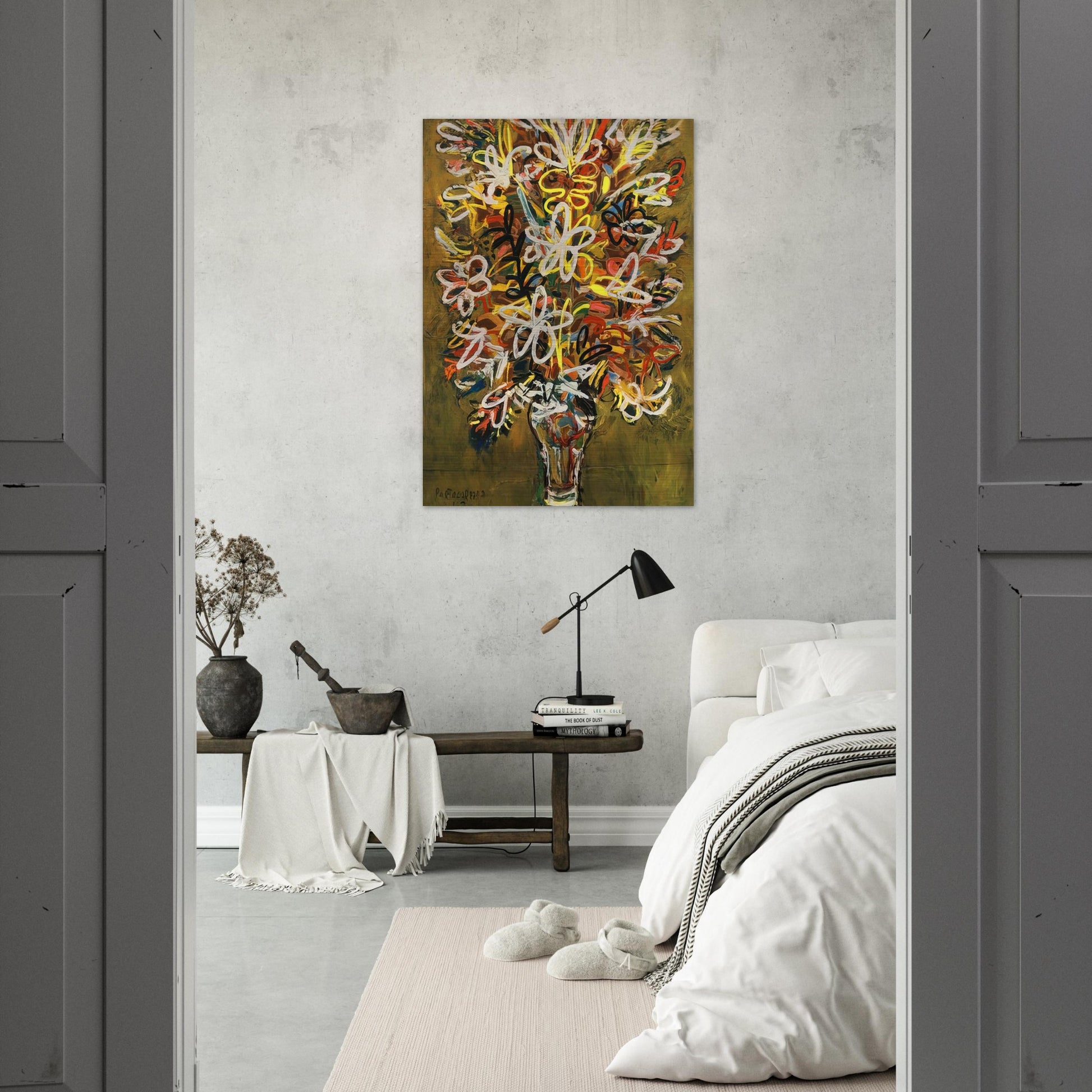 FLOWER VASE 1963 - Rene Portocarrero Brushed Aluminum Print - 70x100 cm / 28x40 inches | Rene Portocarrero Aluminum Print | Rene Portocarrero Prints